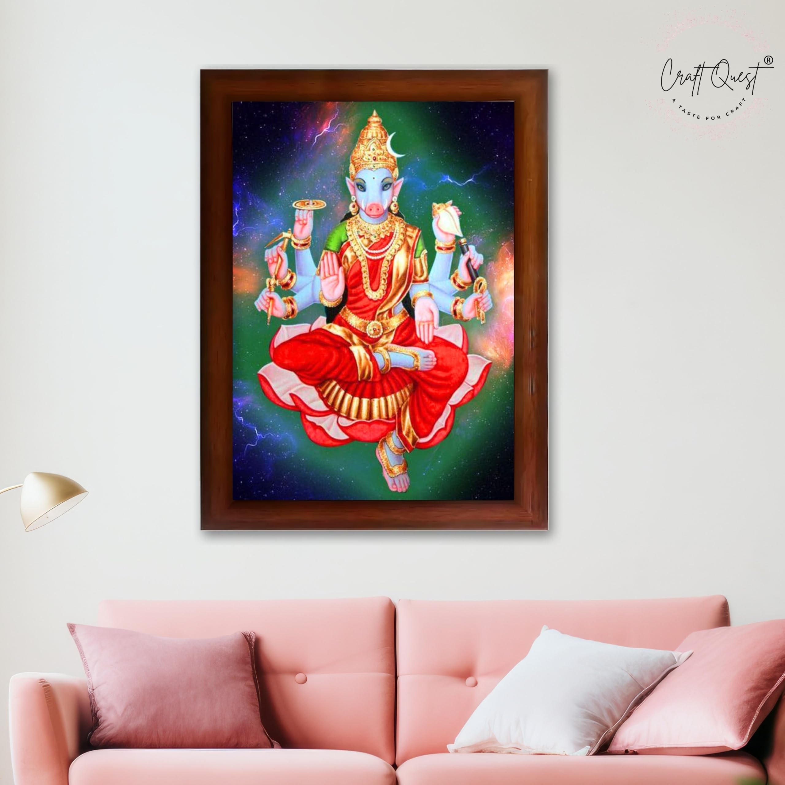 CRAFT QUEST Varahi Amman amma Photo Varahi Wall Painting Photo Frame With Acrylic Glass| South Devi Frame for Home, Office, Temple & Gifting