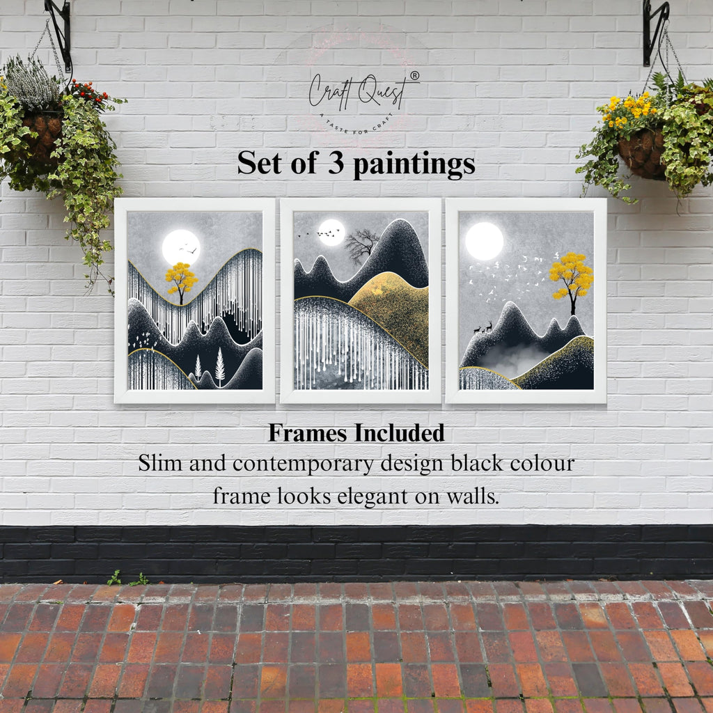 CRAFT QUEST Abstract Art Geometric Figures Decorative Murals | Set of 3 Frames for Home Decoration | Ideal for Living Room, Bedroom & Offices