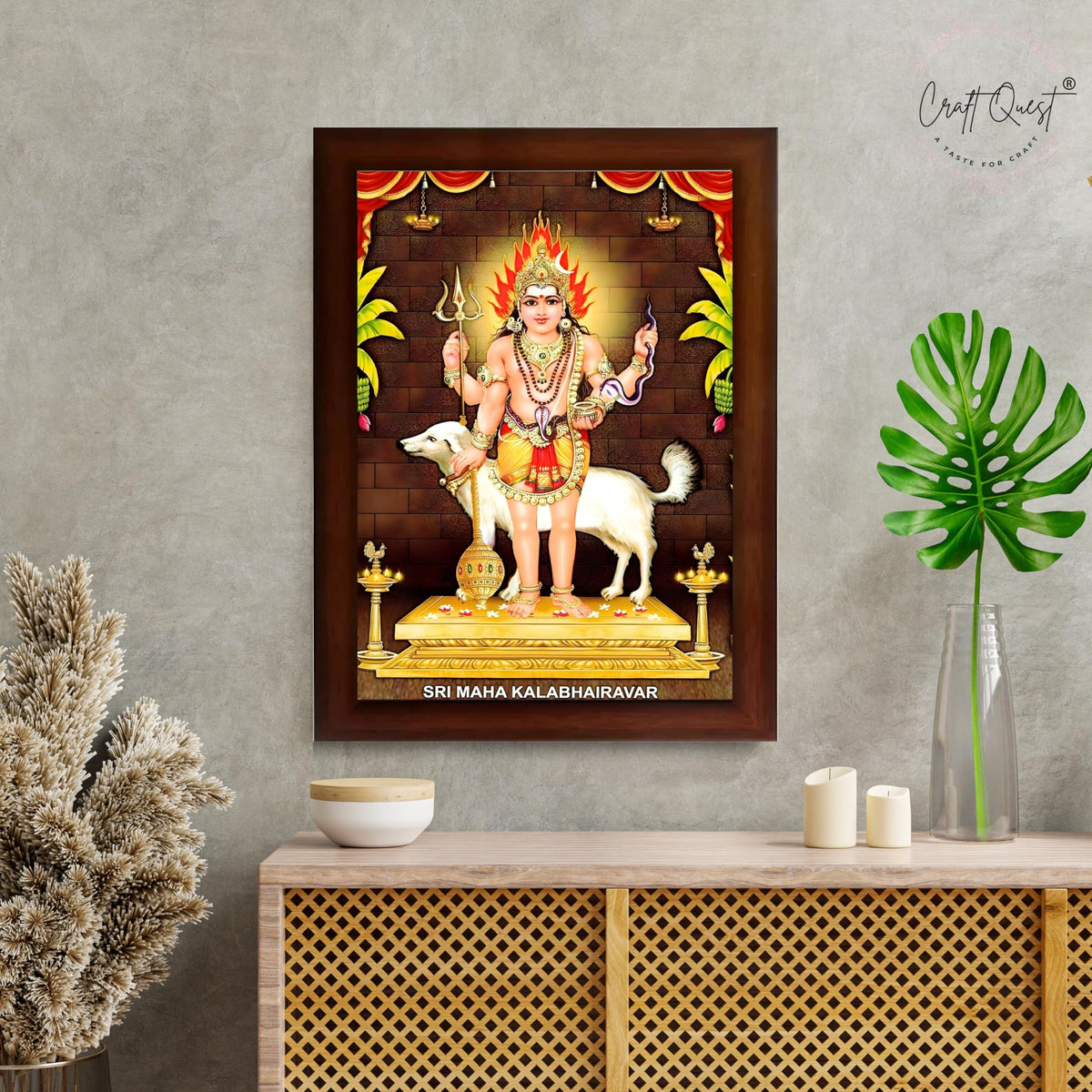 CRAFT QUEST Kala Bhairava Kaal Bhairav Baba Bairava Photo Frame | Hindu God Spiritual Framed | Ideal for Home, Office, Temple & Puja Room, Wall Decor