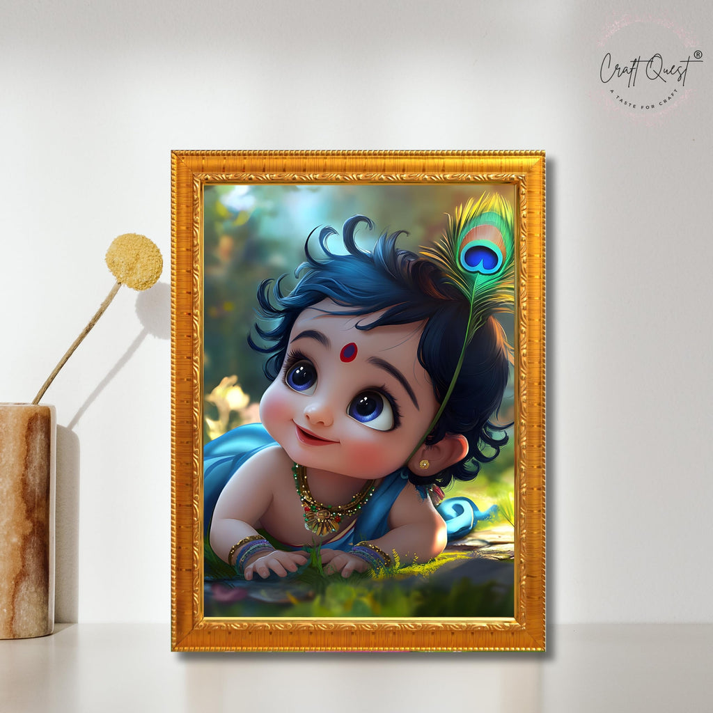CRAFT QUEST Bal Gopal Painting Kanha Ji Poster | Laddu Lord Makhan Chor | Walls Home Bedroom Living Room Decoration Gift.
