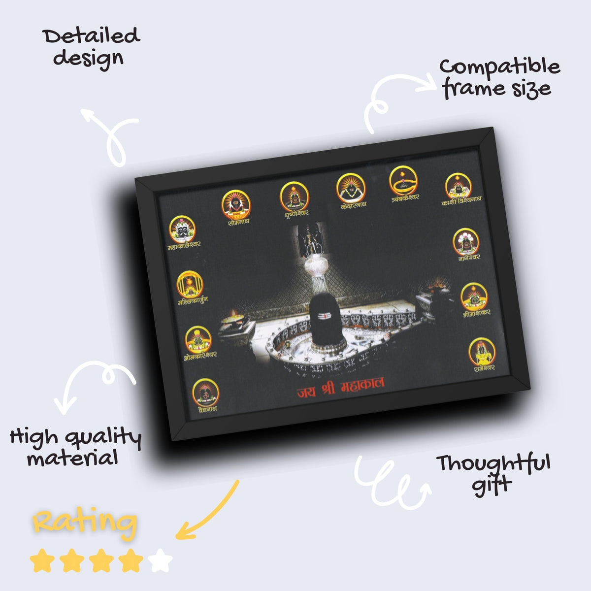 CRAFT QUEST Shri Mahakaleshwar jyotirlinga ujjain with 12 Jyotirlinga photo with synthetic frame (10X13 Inches)