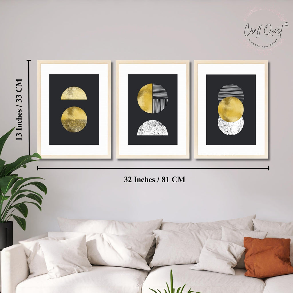 CRAFT QUEST Modern Minimalist Mid Century Abstract Wall Art | Set of 3 Frames for Home Decoration | Ideal for Living Room, Bedroom & Offices