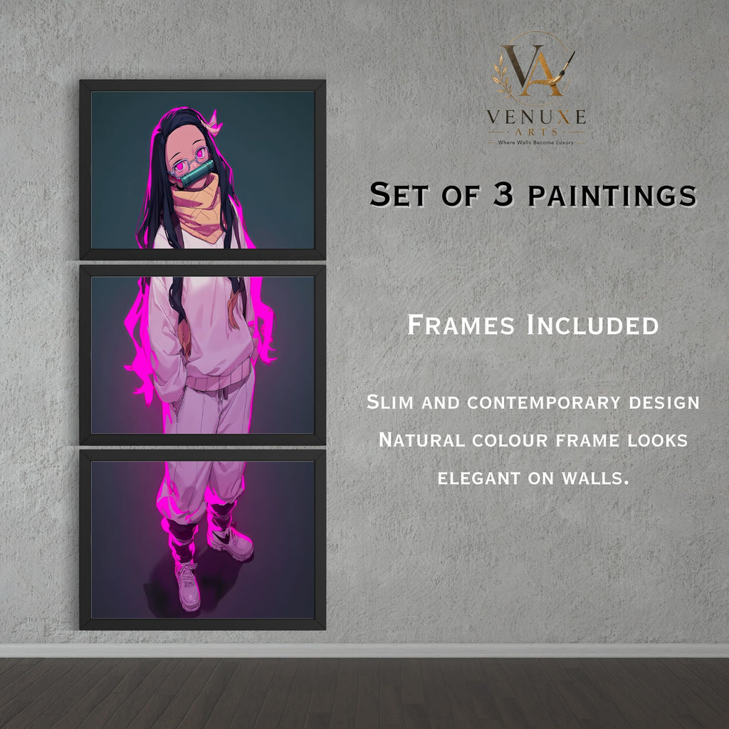 VENUXE ARTS Set Of 3 Anime Characters Wall Framed |Anime Characters Framed Poster for Living Room Bedroom Gaming Room Studio Wall Decor