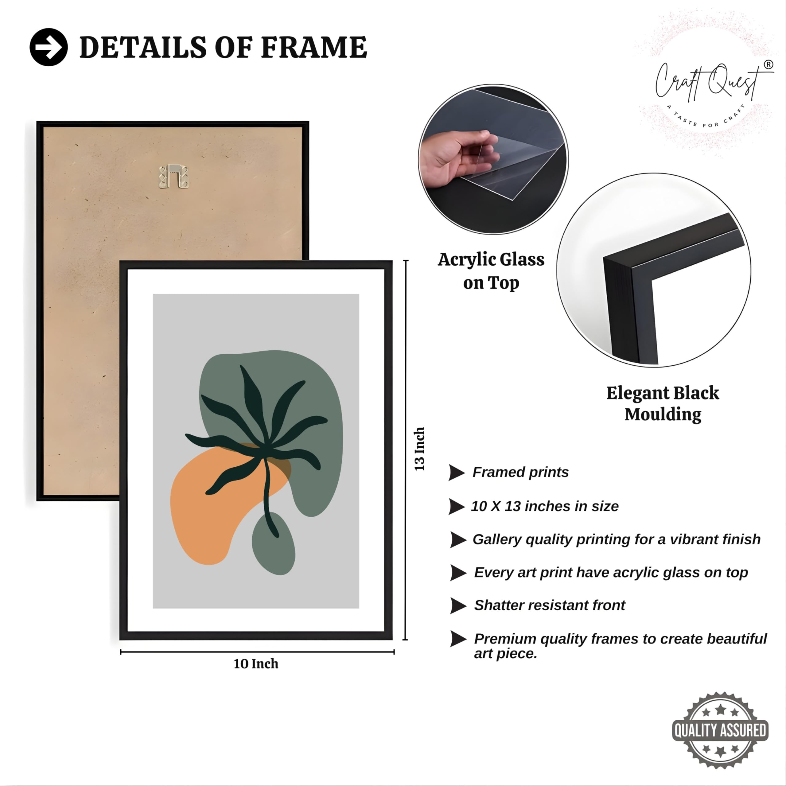 CRAFT QUEST Wall Art Decor Paintings | Set of 3 BOHO Wall Art Frames for Home Decoratio | Ideal for Living Room, Office & Bedroom