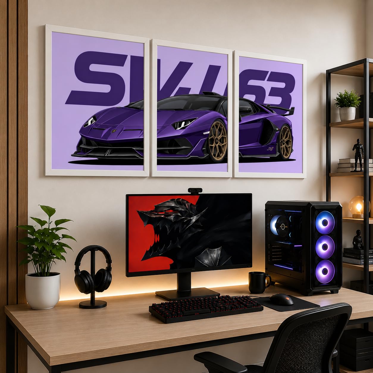 VENUXE ARTS Set Of 3 Big Sports Cars Framed Posters Gift Items for Boys Room Wall Decoration Bedroom Living Room Office Studio Décor | Car Poster Frame for Wall Décor