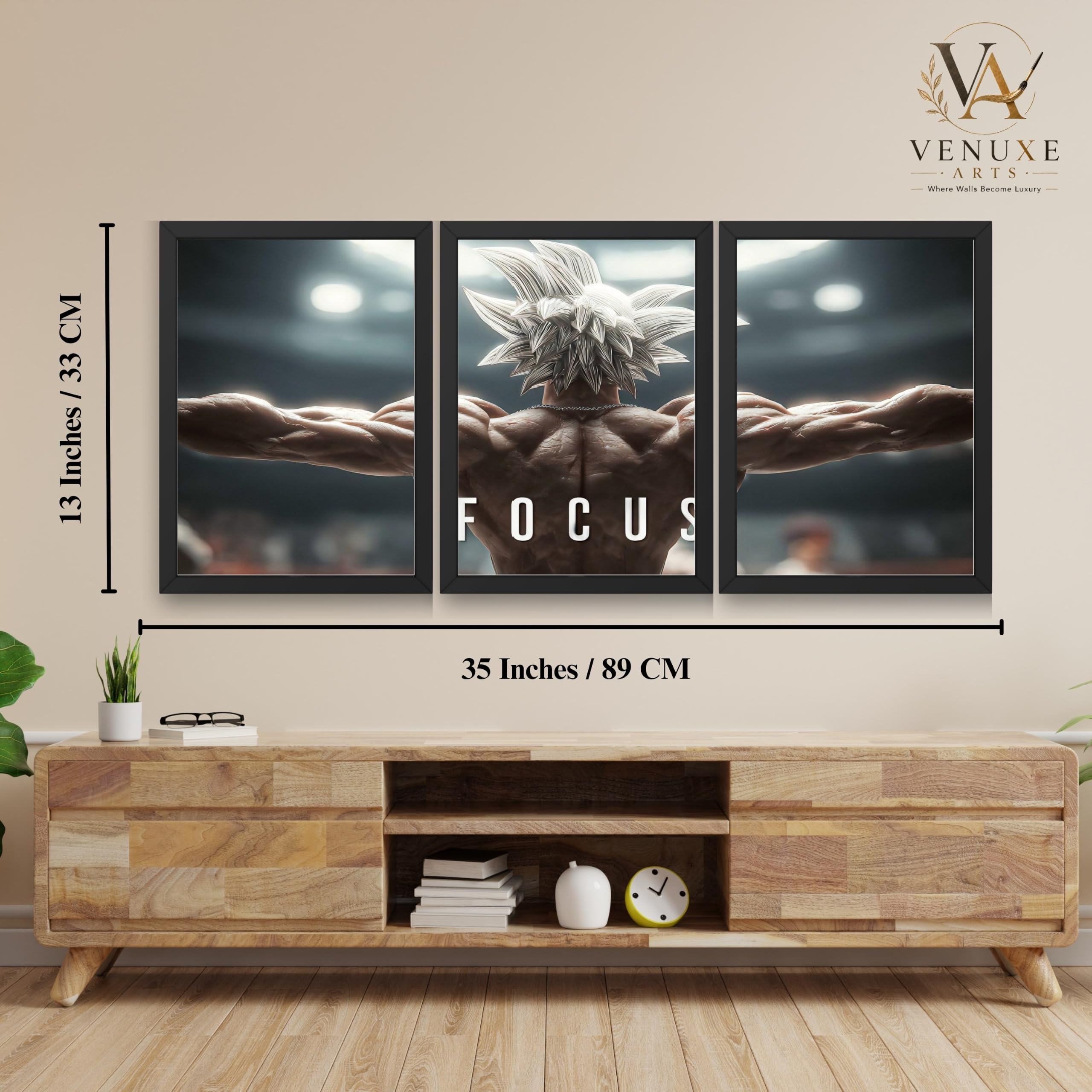 VENUXE ARTS Set Of 3 Anime Characters Wall Framed |Anime Characters Framed Poster for Living Room Bedroom Gaming Room Studio Wall Decor