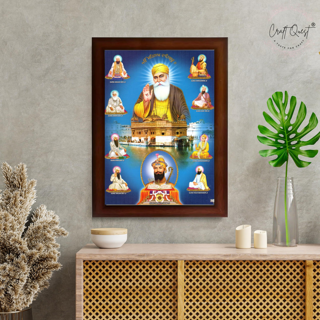 CRAFT QUEST Gurunanak Dev Ji Photo Frame Waheguru Sikh Guru Photo for Home Decor Spiritual Wall Hanging and Living Room Decoration