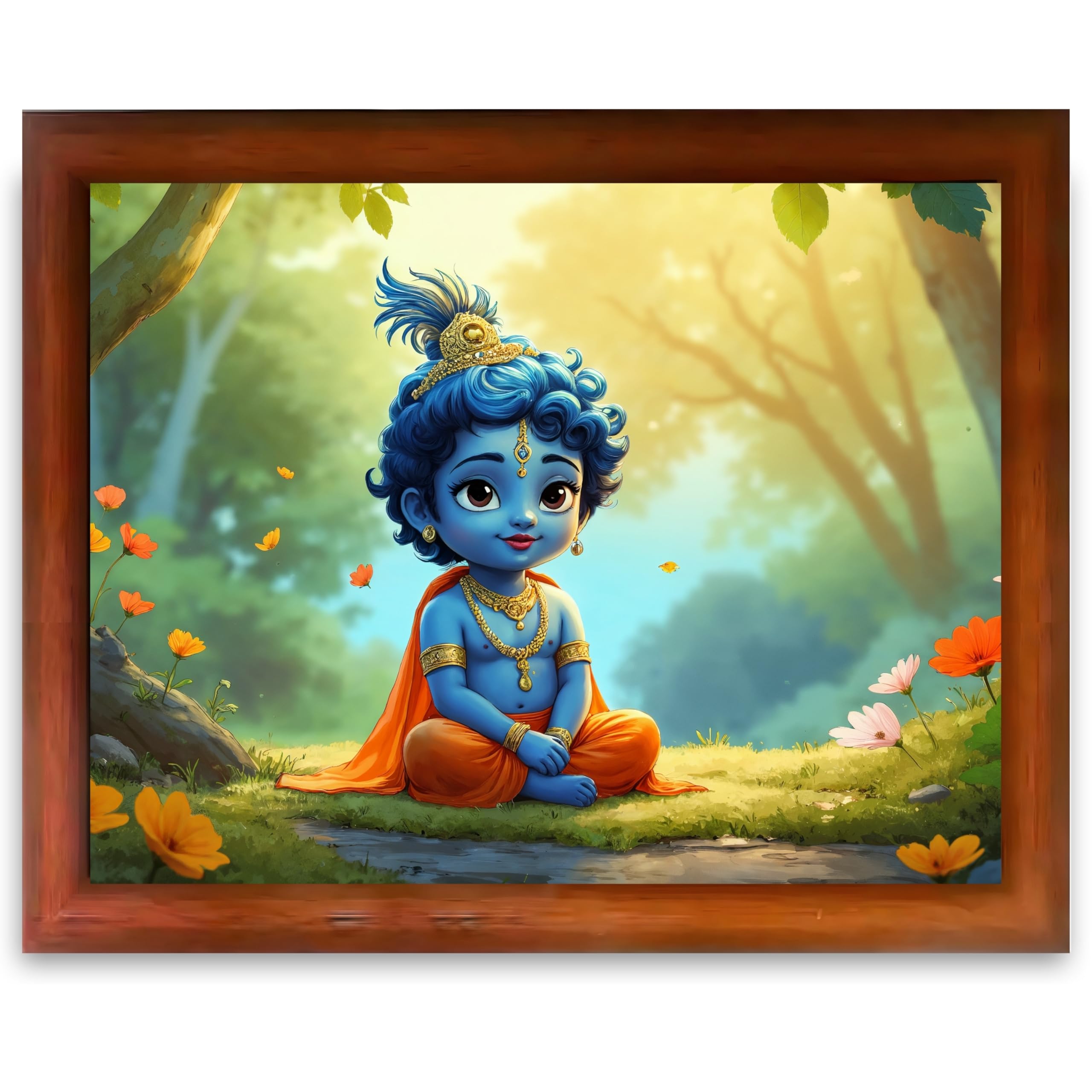 CRAFT QUEST Little Krishna Bal Gopal Makhan Chor Wall Photo Frame | Hindu God Kanha Devotional Home Decor | Gift Item