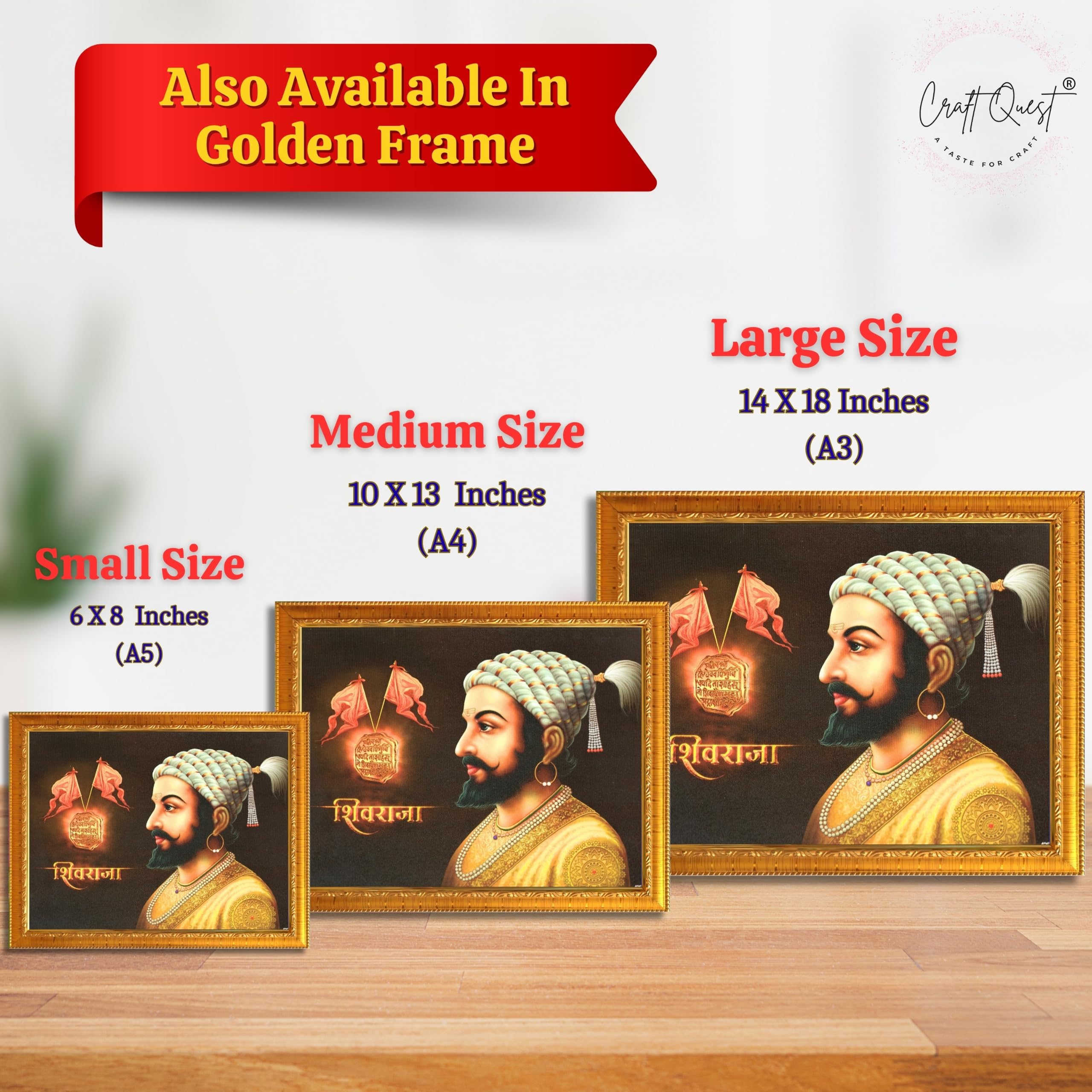 CRAFT QUEST Shri Chhatrapati Shivaji Maharaj Wall Photo Frame | Lightweight | Home Decoration Item | Indian Historic Classic Painting Wall Art Best Gifting Option