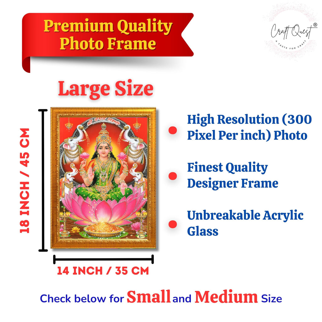 CRAFT QUEST Goddess Lakshmi Devi Dhana Laxmi Maa Wall Painting Frame for Diwali,Temple, Pooja, Living Room Home and Decor