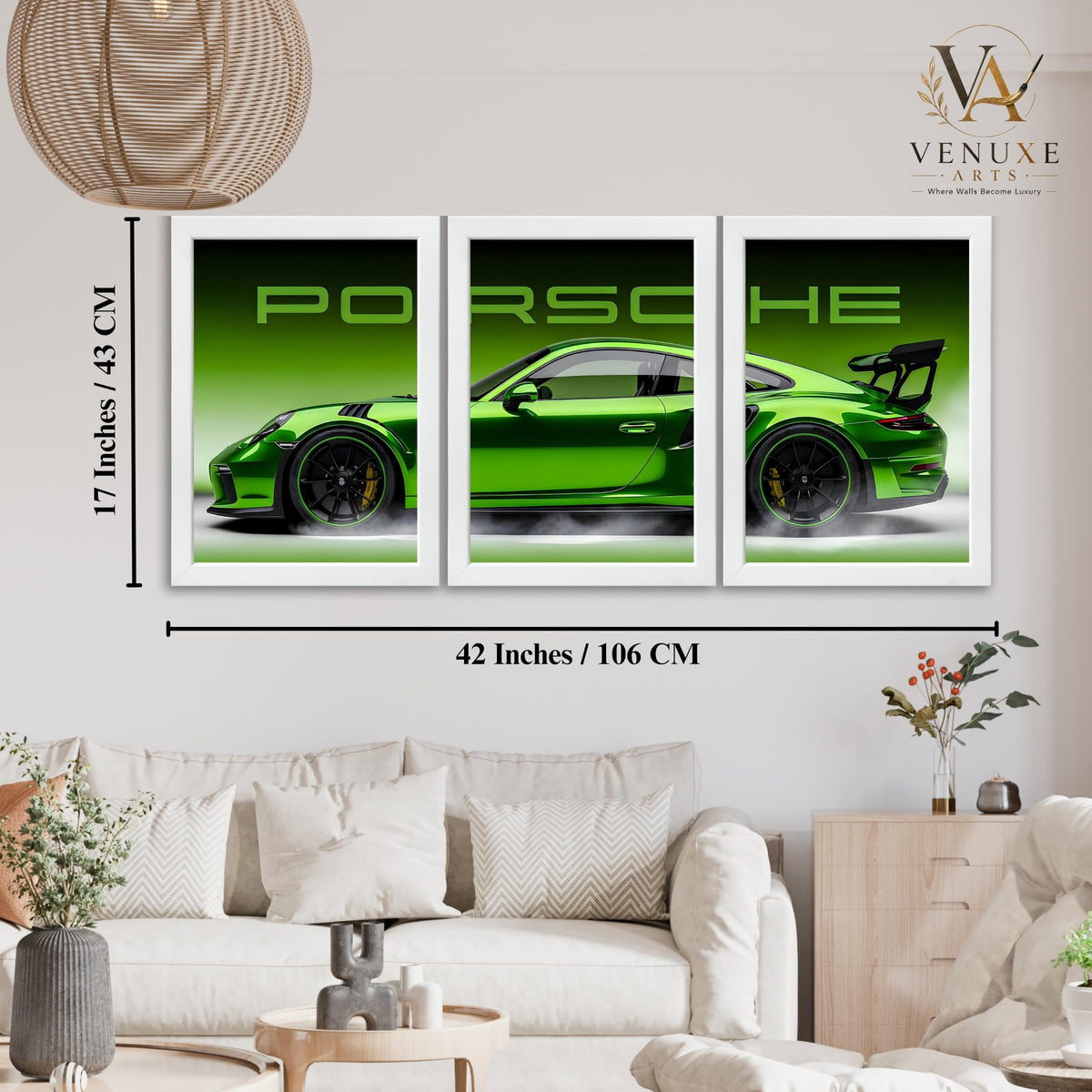 VENUXE ARTS Set Of 3 Big Sports Cars Framed Posters Gift Items for Boys Room Wall Decoration Bedroom, Living Room, Office, Studio Décor | Car Poster Frame for Wall Décor