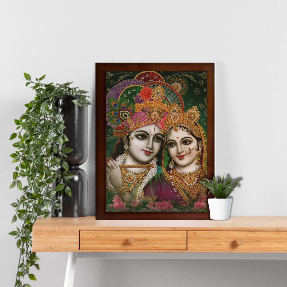 Craft Quest Radha Krishna Sparkle Coated Home Decorative Gift Item Framed Painting (10 X 14 Inches, Brown) RK1013-05