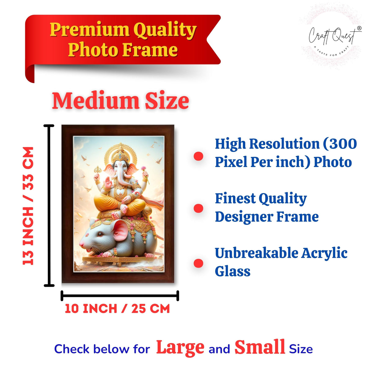 CRAFT QUEST God Ganpati ji Photo Frame Wall Decor Mandir Pooja Poster Religious Painting Divine Hindu Temple Decoration Spiritual Blessings Home Office Gift