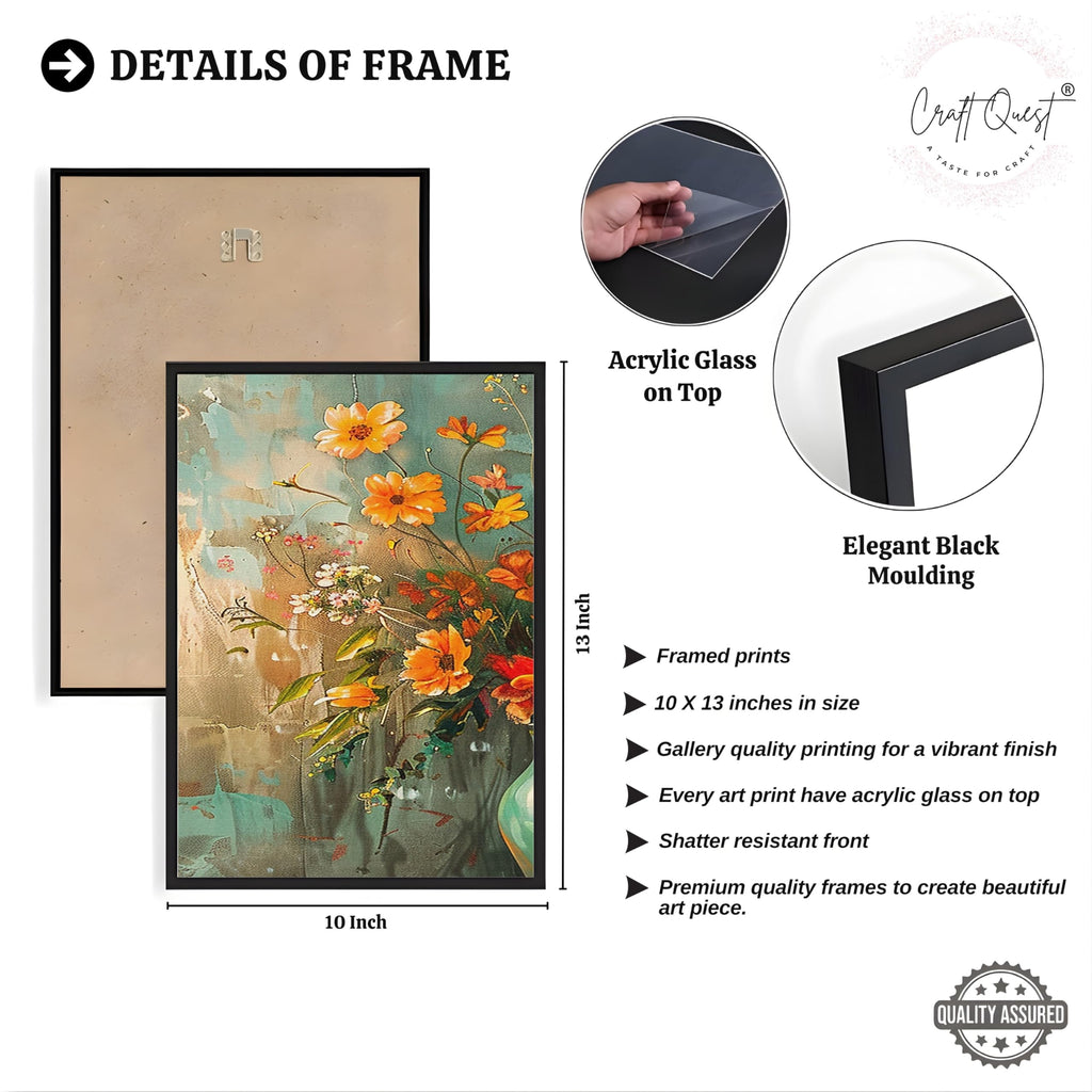 CRAFT QUEST Nature Inspired Paintings Of Flowers Wall Art | Set of 3 Frames for Home Decoration | Ideal for Living Room, Bedroom & Office