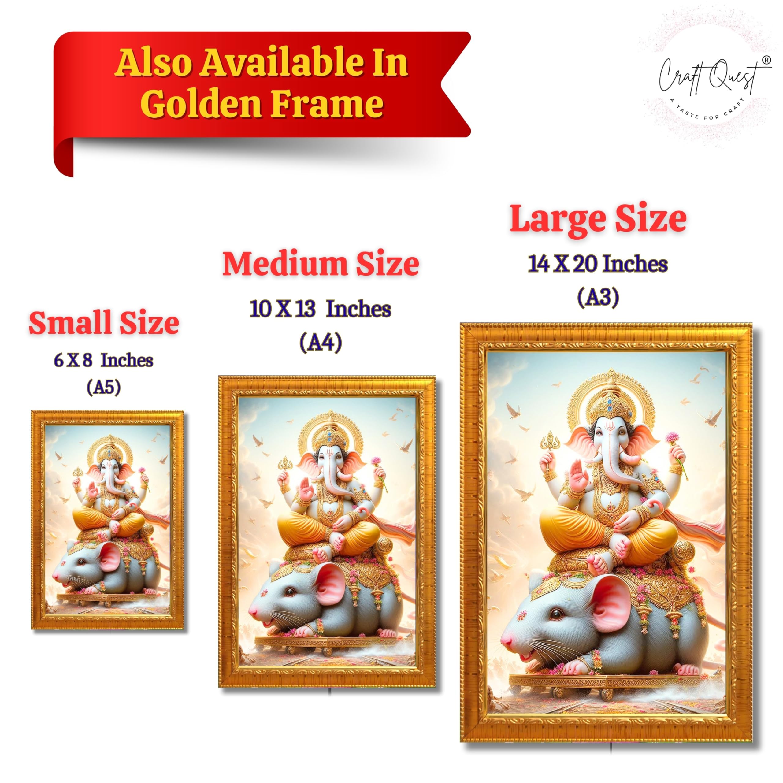 CRAFT QUEST God Ganpati ji Photo Frame Wall Decor Mandir Pooja Poster Religious Painting Divine Hindu Temple Decoration Spiritual Blessings Home Office Gift