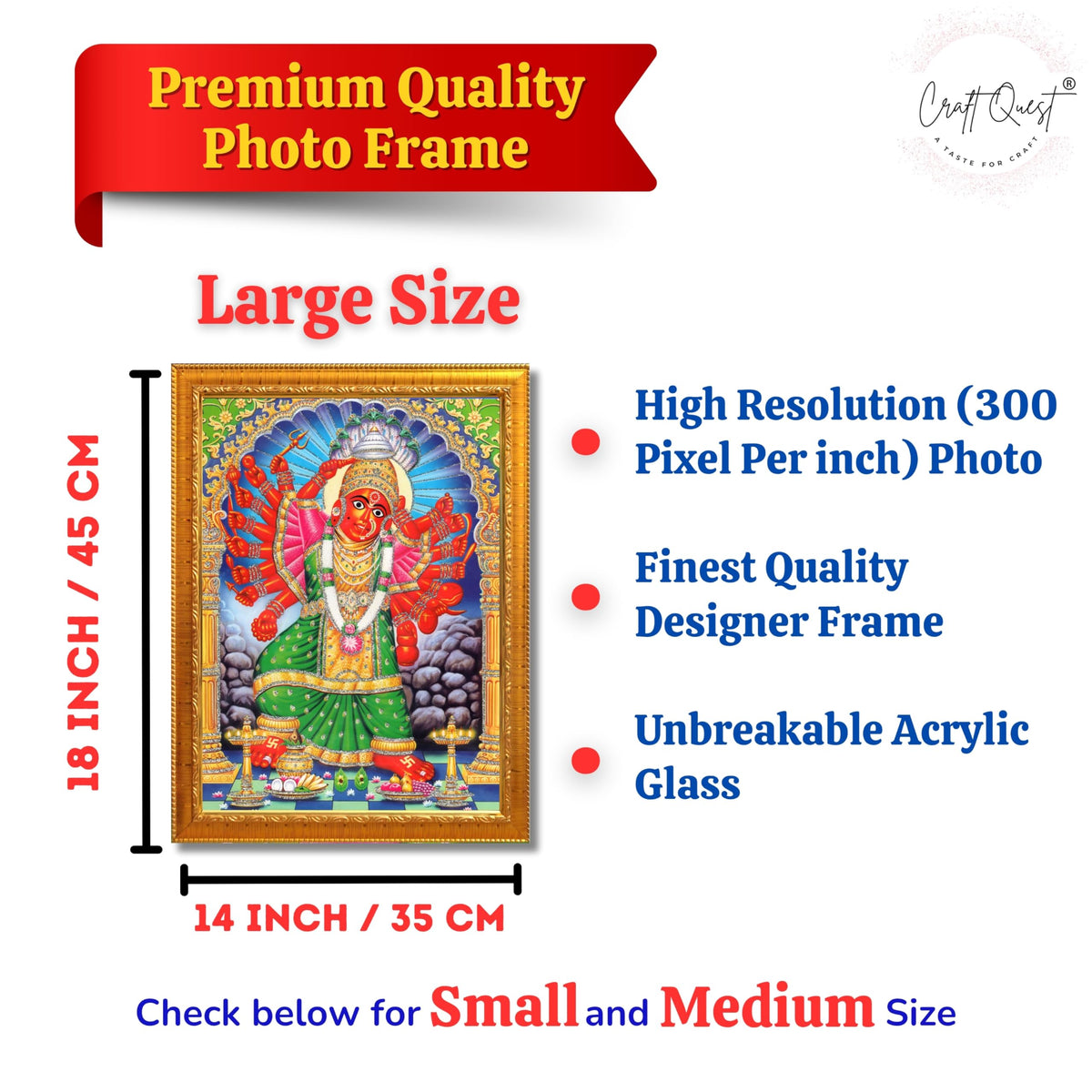 CRAFT QUEST Saptashrungi/Saptashringi Devi, God Religious Framed Painting