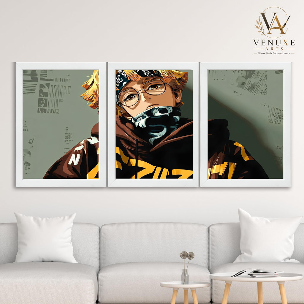 VENUXE ARTS Set Of 3 Anime Characters Wall Framed |Anime Characters Framed Poster for Living Room Bedroom Gaming Room Studio Wall Decor