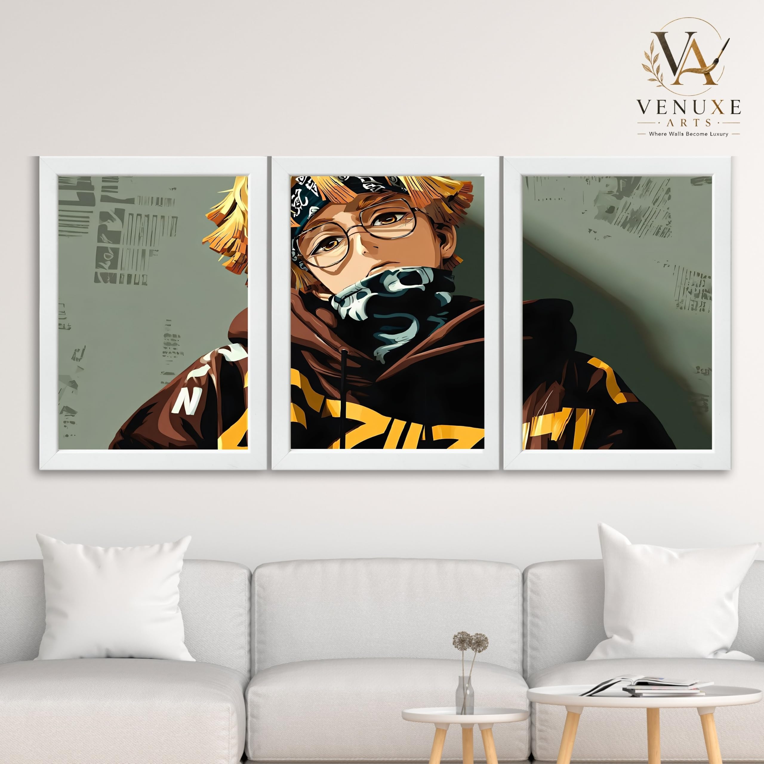 VENUXE ARTS Set Of 3 Anime Characters Wall Framed |Anime Characters Framed Poster for Living Room Bedroom Gaming Room Studio Wall Decor
