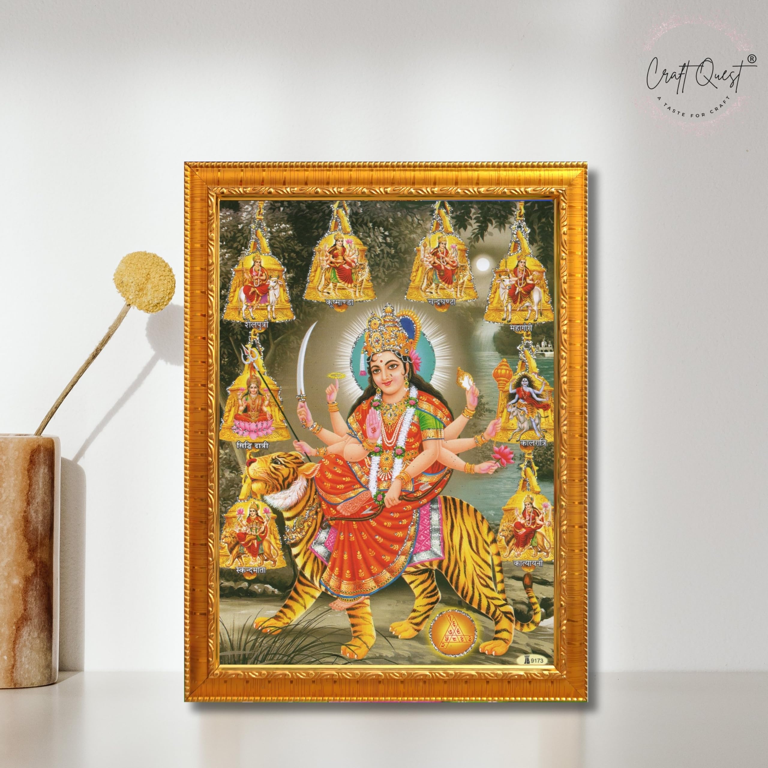 CRAFT QUEST Durga Maa Nav Navdurga Wall Painting Framed Home and Pooja,Office Decor Items