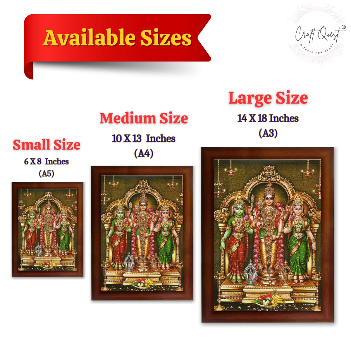 CRAFT QUEST Lord Murugan Valli Deivanai Subramanya Swamy Wall Painting Photo Framed | South God Picture Frame for Home, Office, Temple & Gifting, Decor