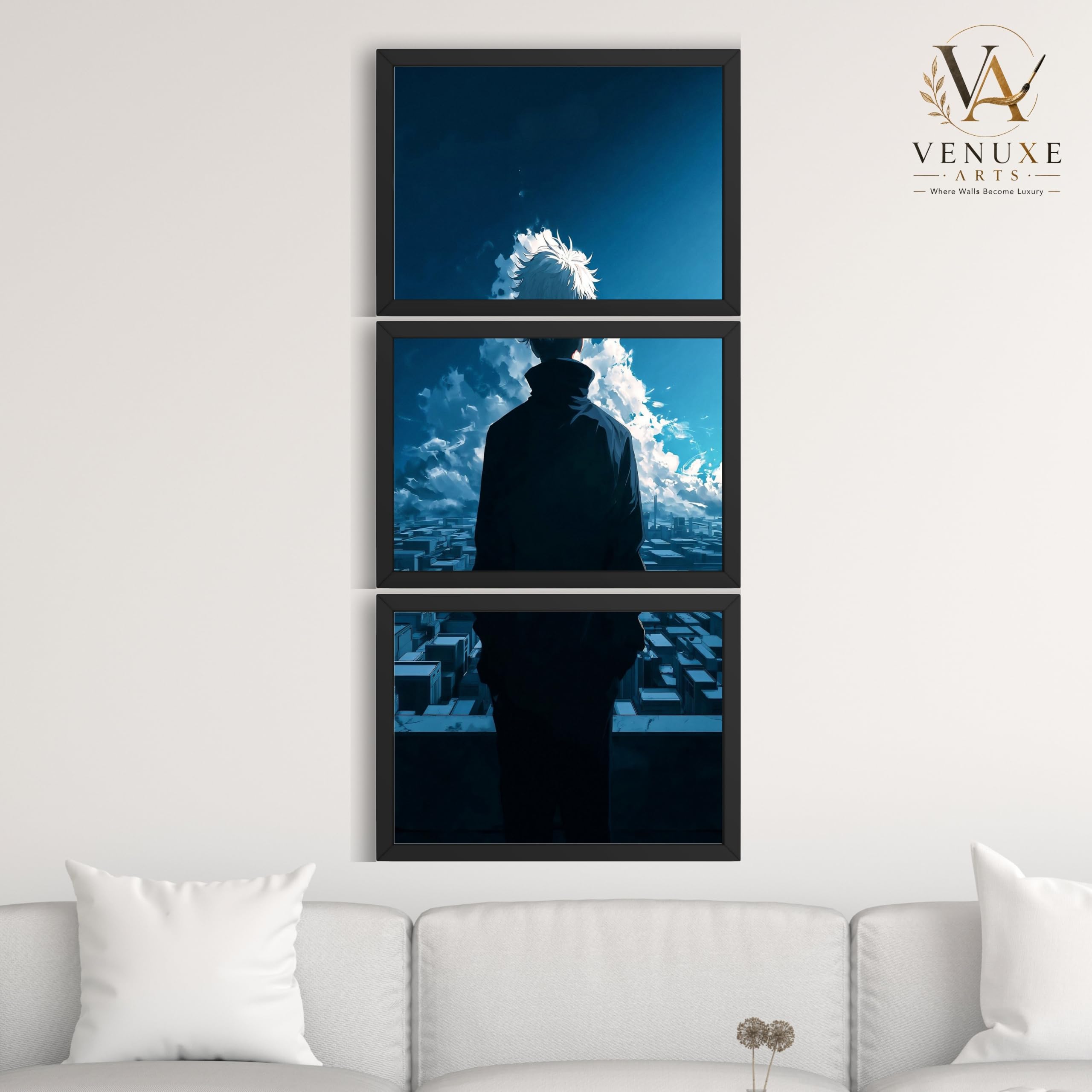 VENUXE ARTS Set Of 3 Anime Characters Wall Framed |Anime Characters Framed Poster for Living Room Bedroom Gaming Room Studio Wall Decor