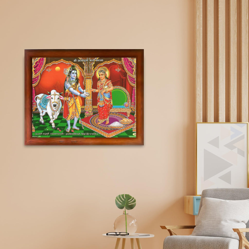 CRAFT QUEST Shiva & Maa Annapurna devi sitting on throne photo frame with Acrylic Glass for Kitchen Worship