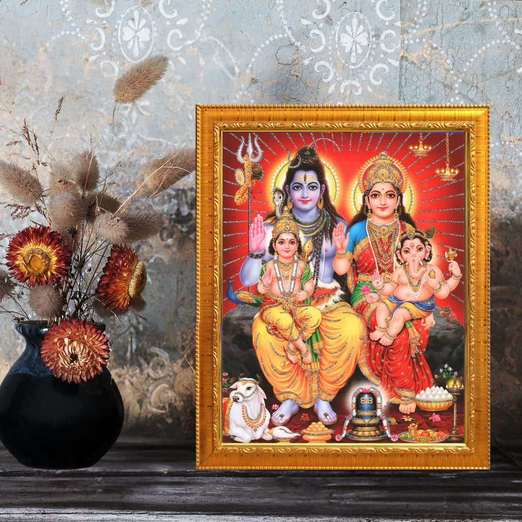 CRAFT QUEST Shiv Parivar Religious Wood Photo Frame with Acrylic glass
