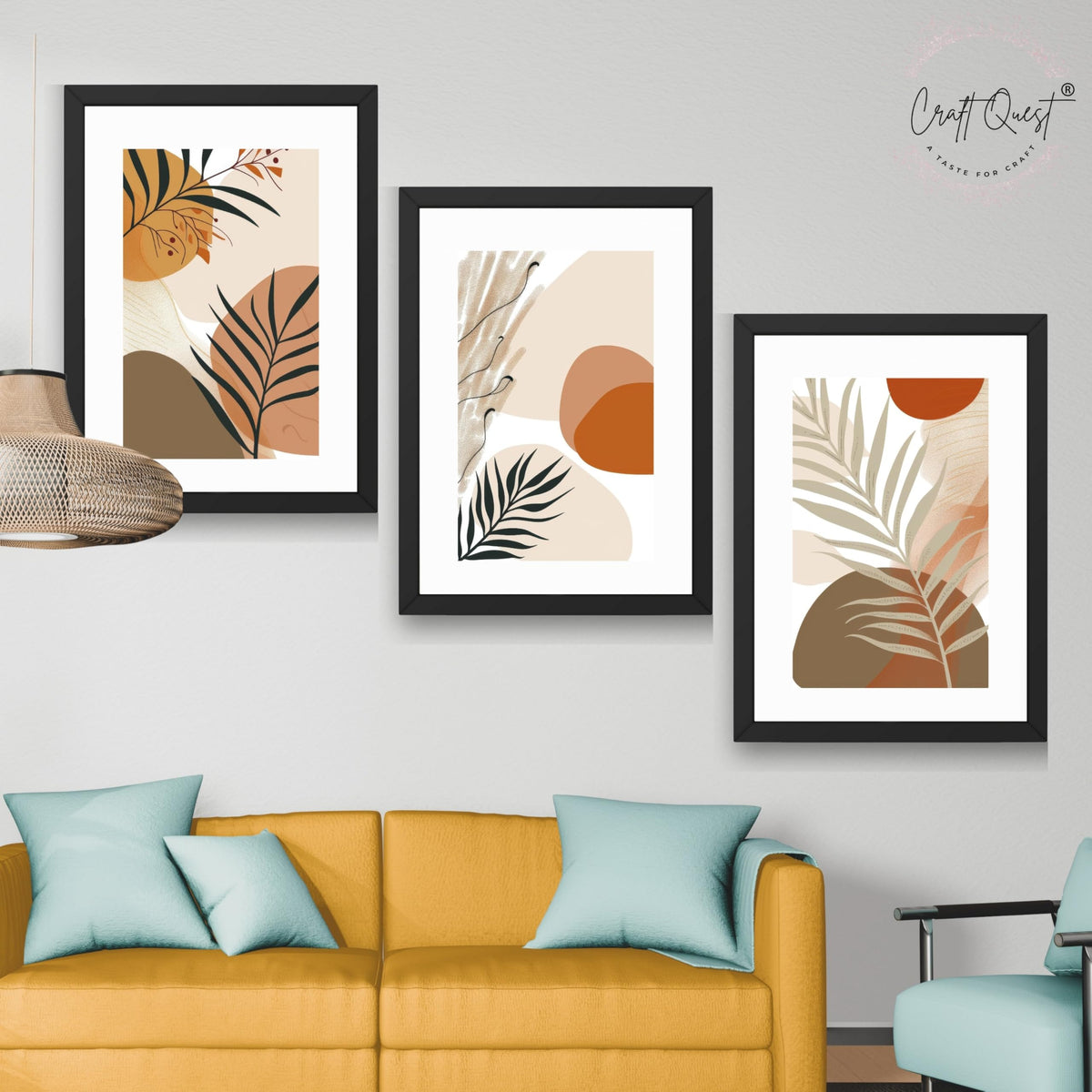 CRAFT QUEST Modern Abstract Featuring Stylized Plants | Set of 3 Frames for Home Decoration | Ideal for Living Room, Bedroom & Offices