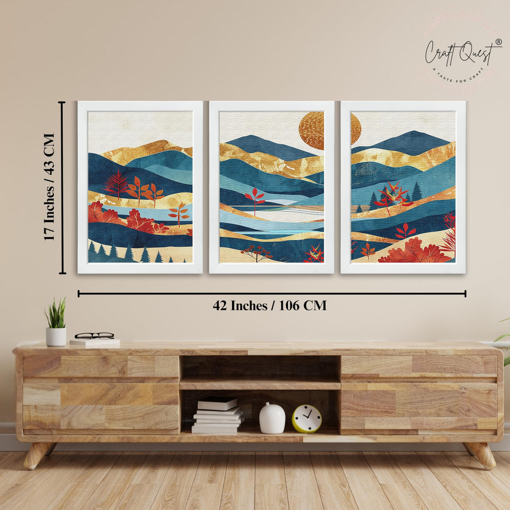 CRAFT QUEST Modern Art Pictures With Mountains & Trees Wall Art | Set of 3 Frames for Home Decoration | Ideal for Living Room, Bedroom & Offices