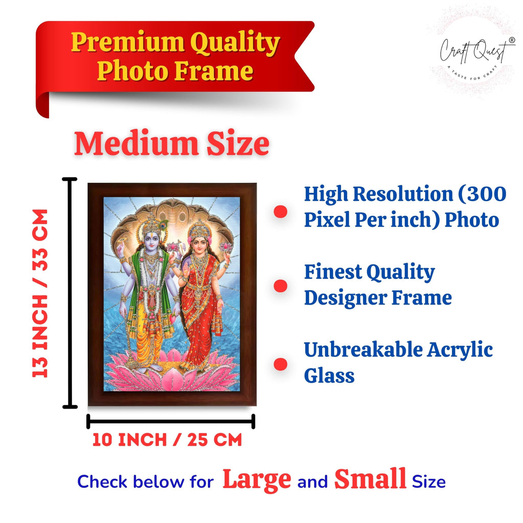 CRAFT QUEST Lord Vishnu Dev Lakshmi Devi Laxmi Narayan Ji Wall Painting Framed Home Decor, Religious Photo Frame