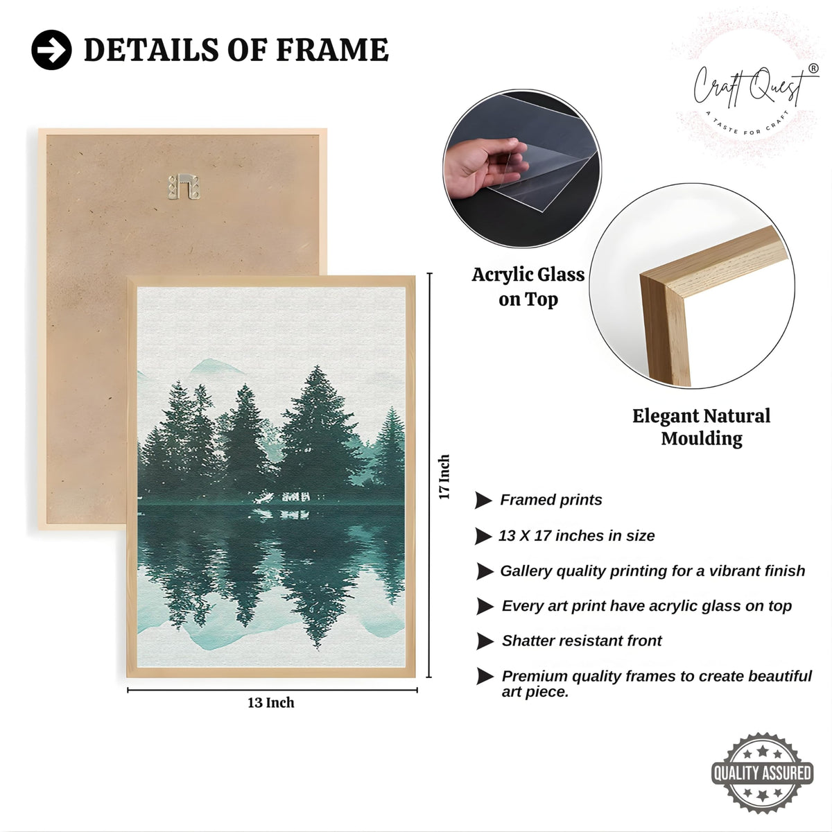 CRAFT QUEST Nature Inspired Series Paintings With Trees & Mountains Wall Art | Set of 3 Frames for Home Decoration | Ideal for Living Room, Bedroom & Offices