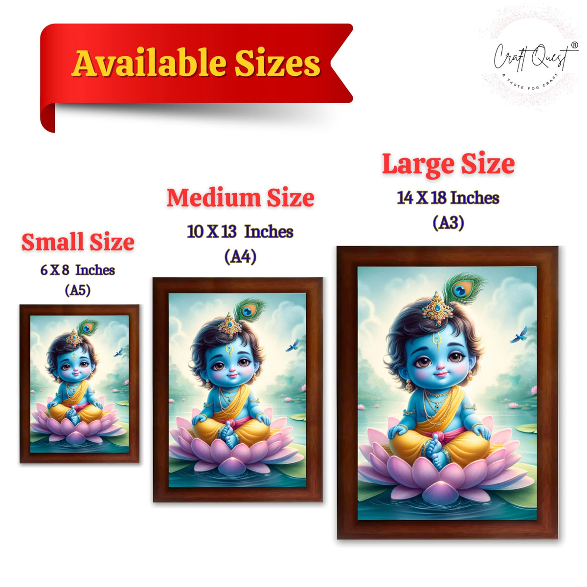CRAFT QUEST Cute Baby Krishna HD Print | Little Krishna Frame for Home Temple, Office Desk, Décor Item