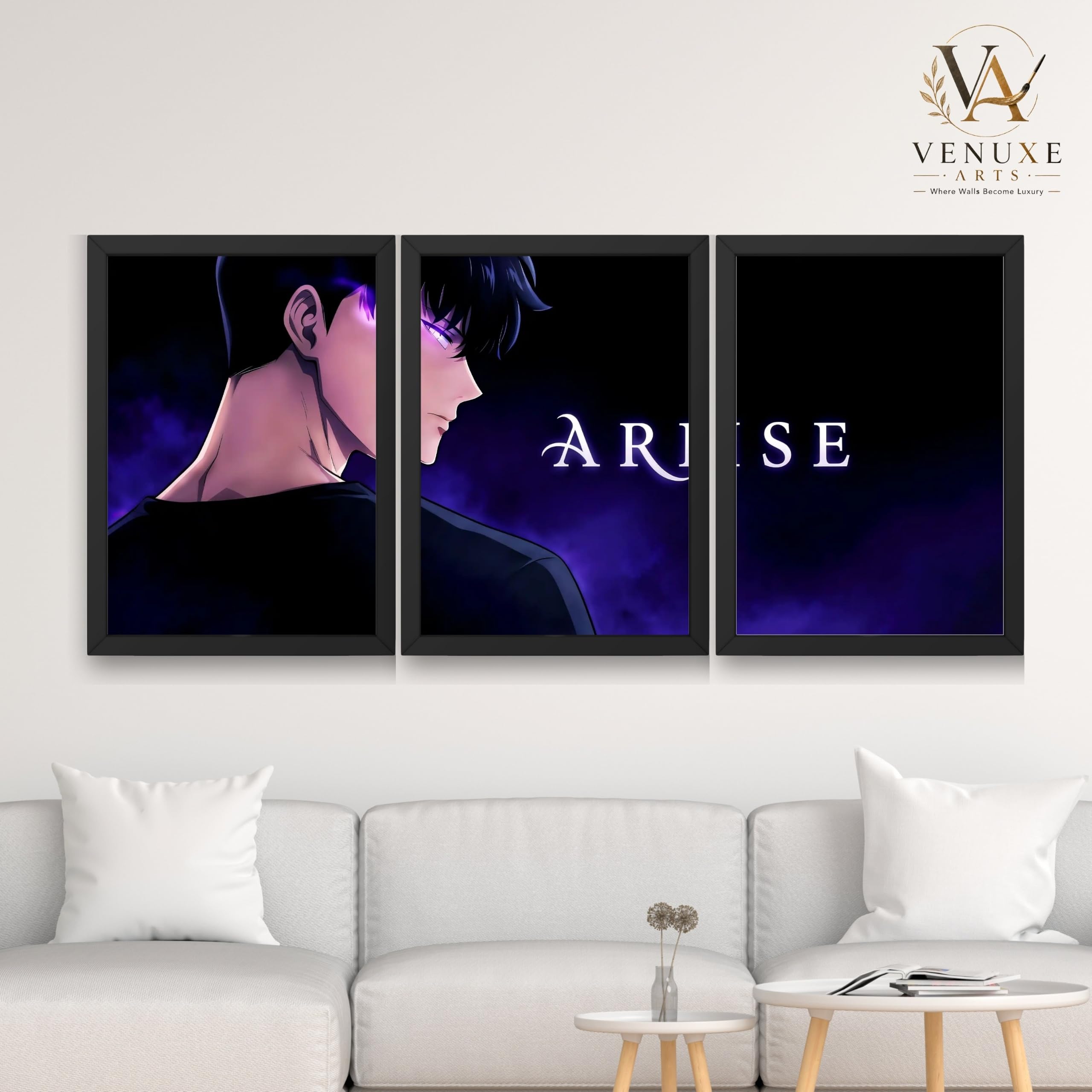 VENUXE ARTS Set Of 3 Anime Characters Wall Framed |Anime Characters Framed Poster for Living Room Bedroom Gaming Room Studio Wall Decor