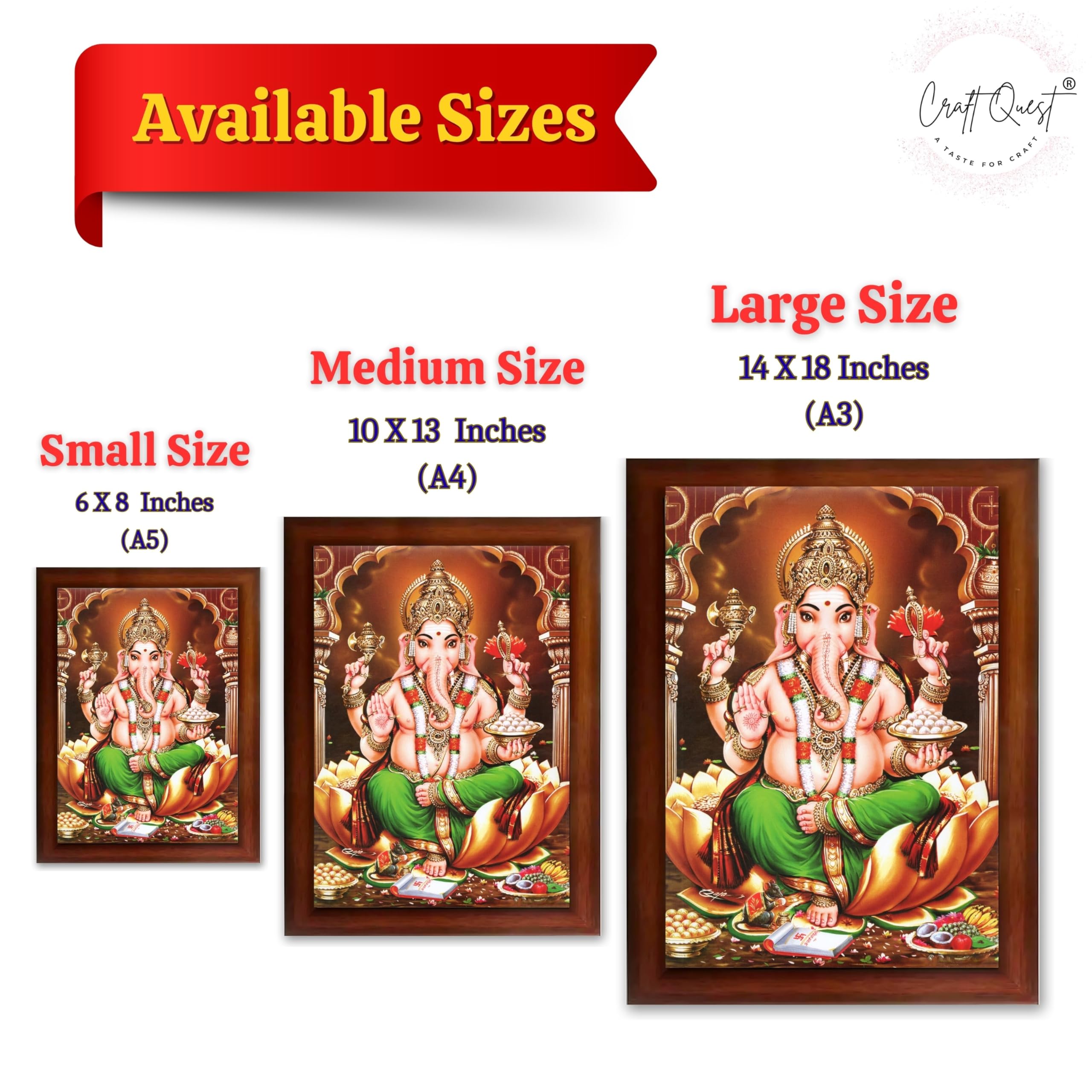 CRAFT QUEST Lord Ganesh Ganpati Photo Frame, Painting For Every House, Office, Temple, Blessing Hindu,Gift Item, Wall Decor