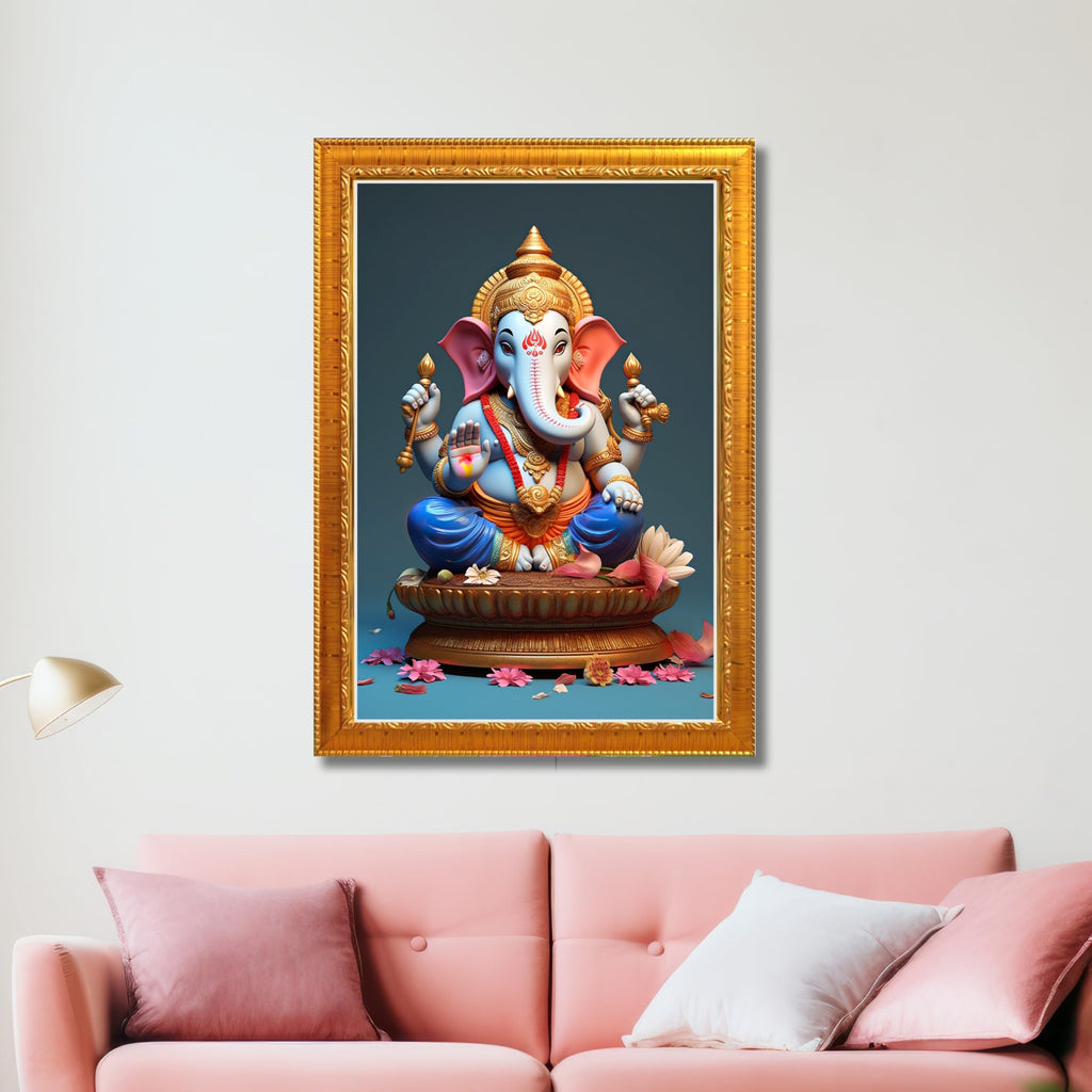 CRAFT QUEST Lord Ganesha Abstract Modern Wall Painting With Frame For Home and Office Décor