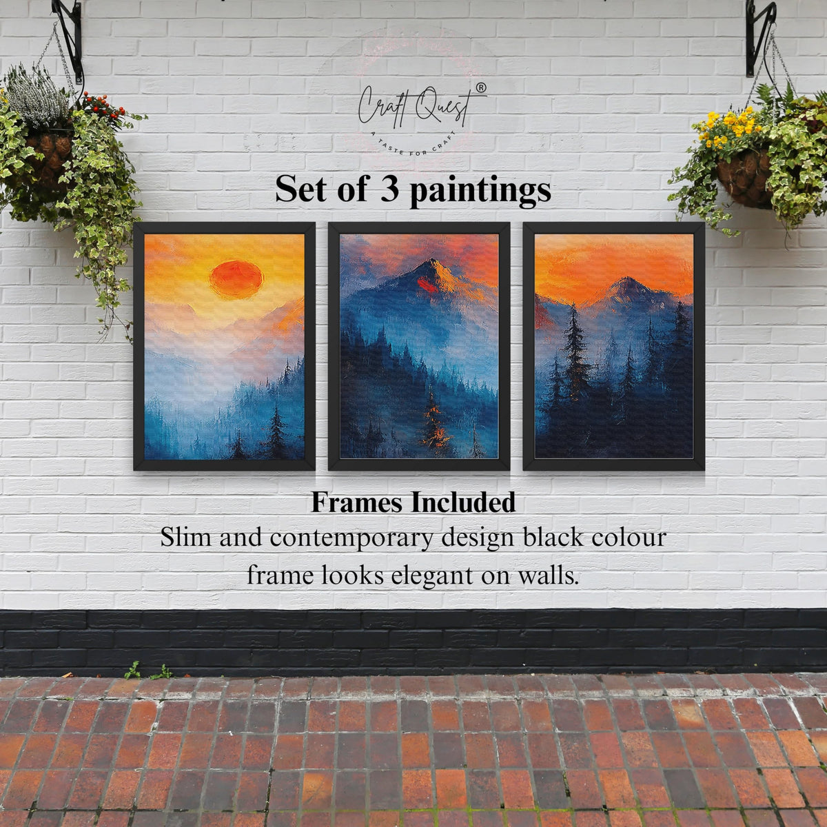 CRAFT QUEST Nature Inspired Landscape With Trees & Mountains Wall Art | Set of 3 Frames for Home Decoration | Ideal for Living Room, Bedroom & Offices