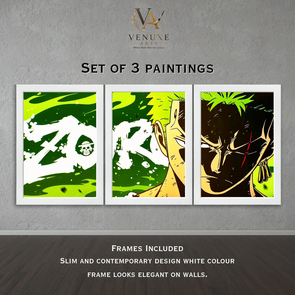 VENUXE ARTS Set Of 3 Anime Characters Wall Framed |Anime Characters Framed Poster for Living Room Bedroom Gaming Room Studio Wall Decor