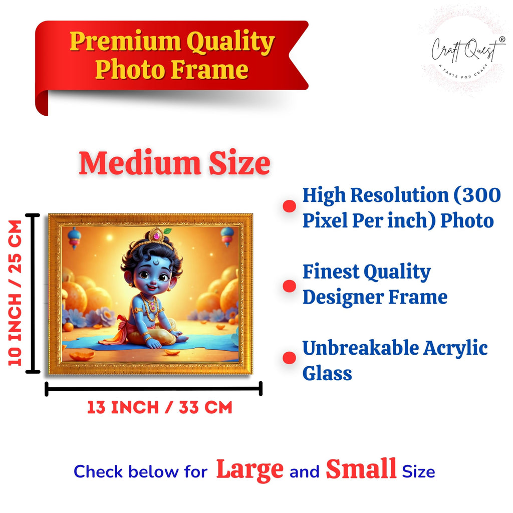 CRAFT QUEST Baby Krishna Photo Frame | Shri Bal Gopal Painting | Krishna Photo Frames for Walls, Home, Living Room and Home Décor