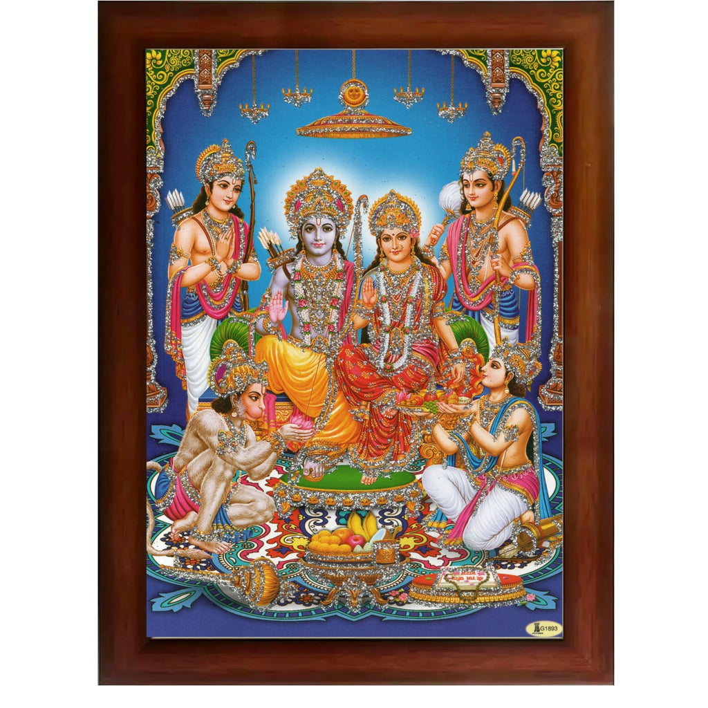 CRAFT QUEST Ram Darbar Lord Shri Ram Ji Sita Mata Parivar Family Wall Painting Framed Home and Pooja Decor
