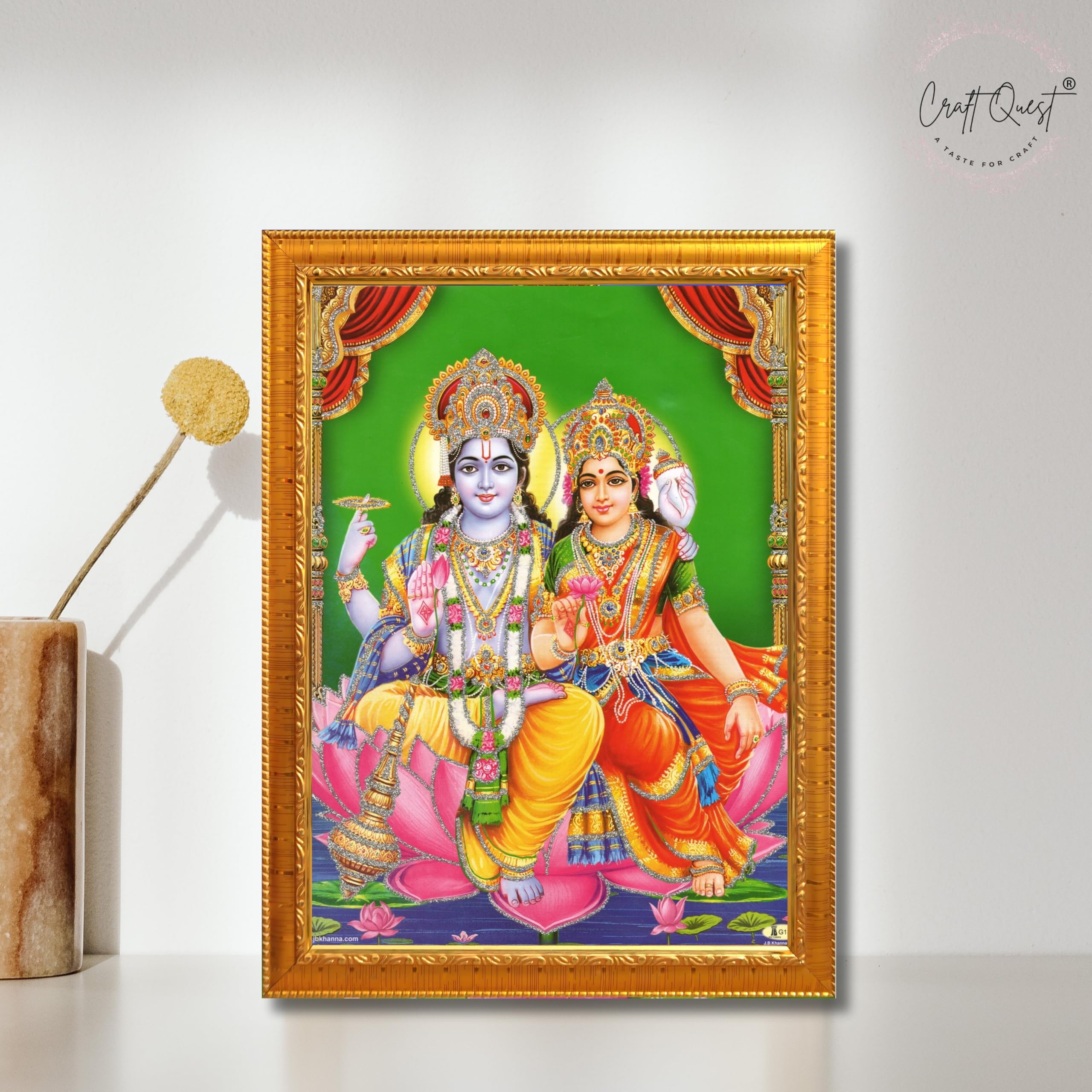 CRAFT QUEST Lord Vishnu and Goddess Lakshmi Giving Blessing on Shesh naag, Glitter Painting