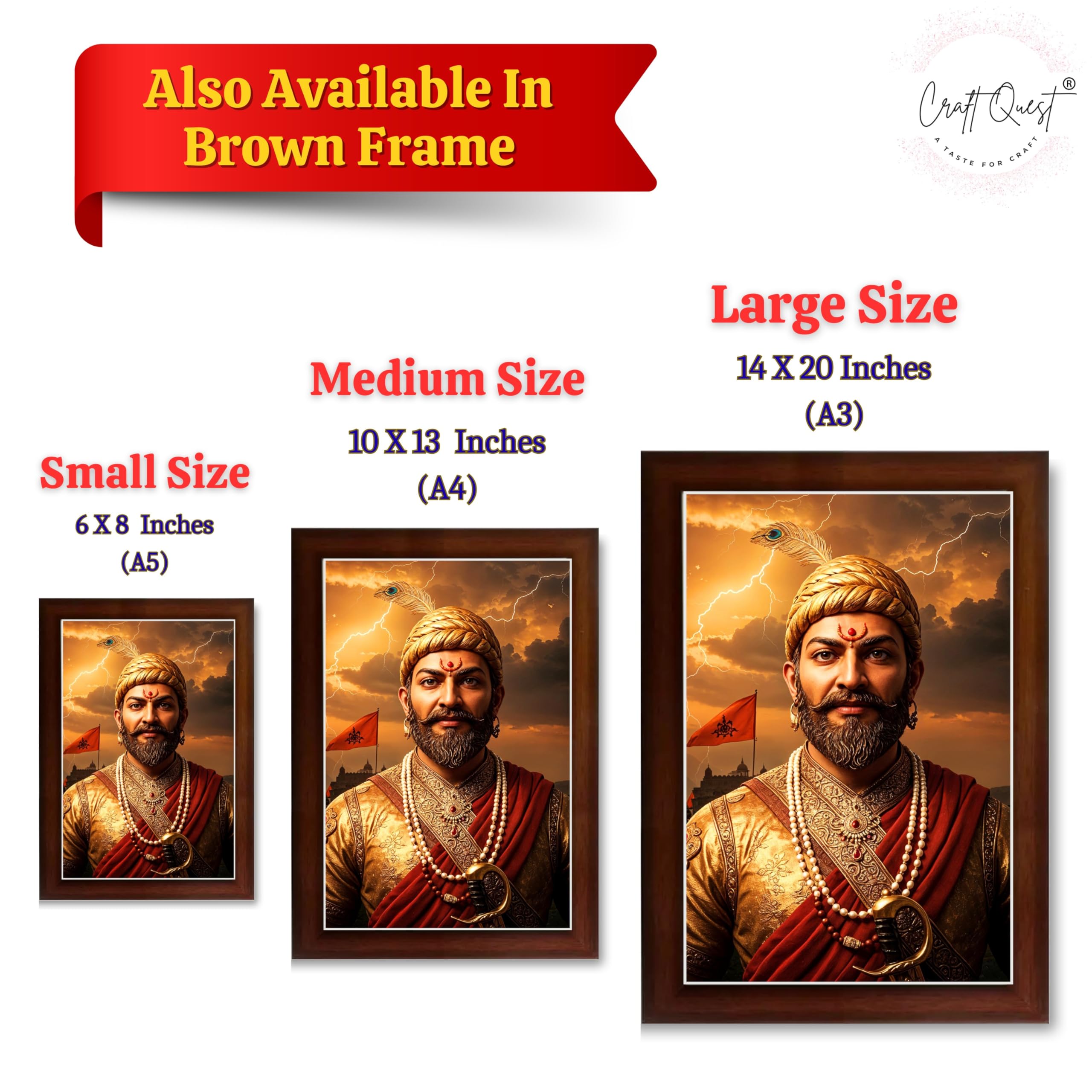 CRAFT QUEST Shivaji Chhatrapati Maharaj Wall Photo Frame | For Living, Pooja Room | Wall Decoration Item | Best Gifting Option