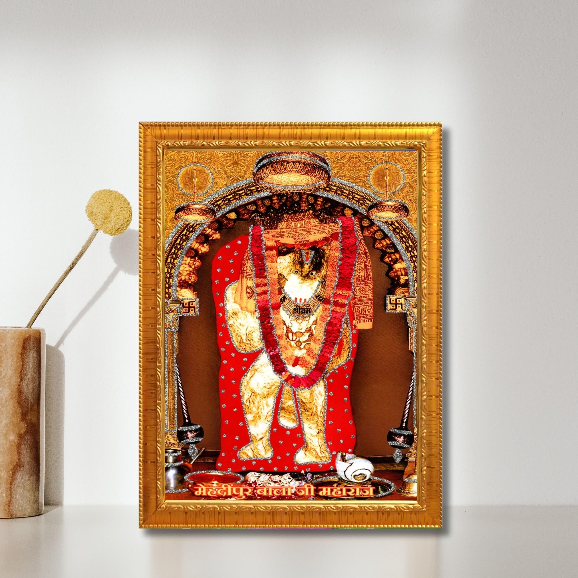 CRAFT QUEST Mehndipur balaji Hanuman | Bajrangbali Religious Photo with frame for Home Decorative Item