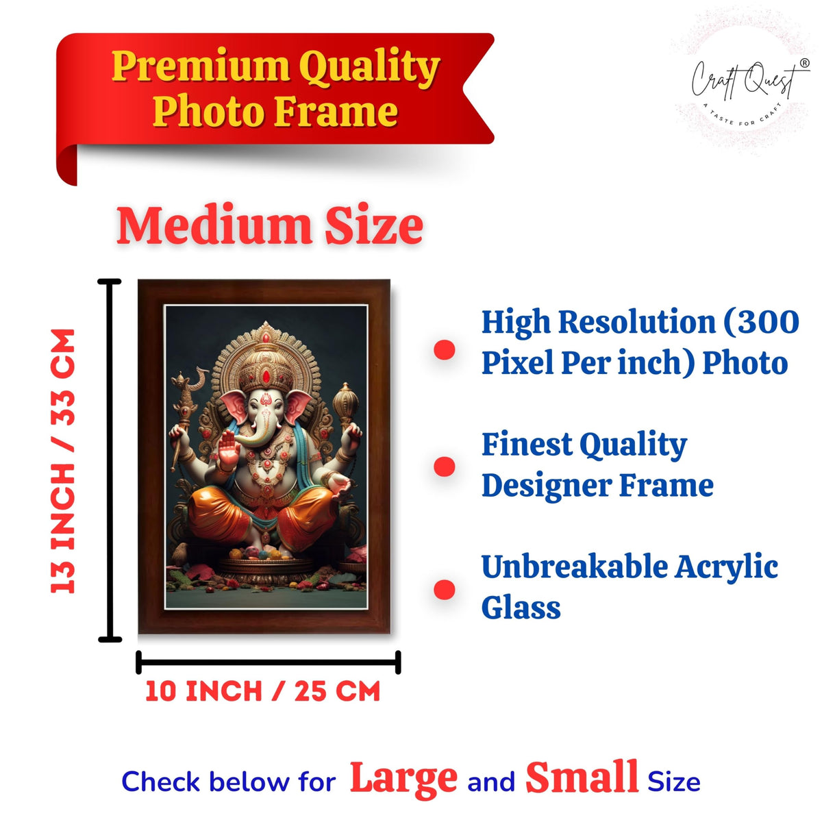CRAFT QUEST Lord Ganesha Modern Wall Art Painting With Frame For Pooja, Home and Office Decor,