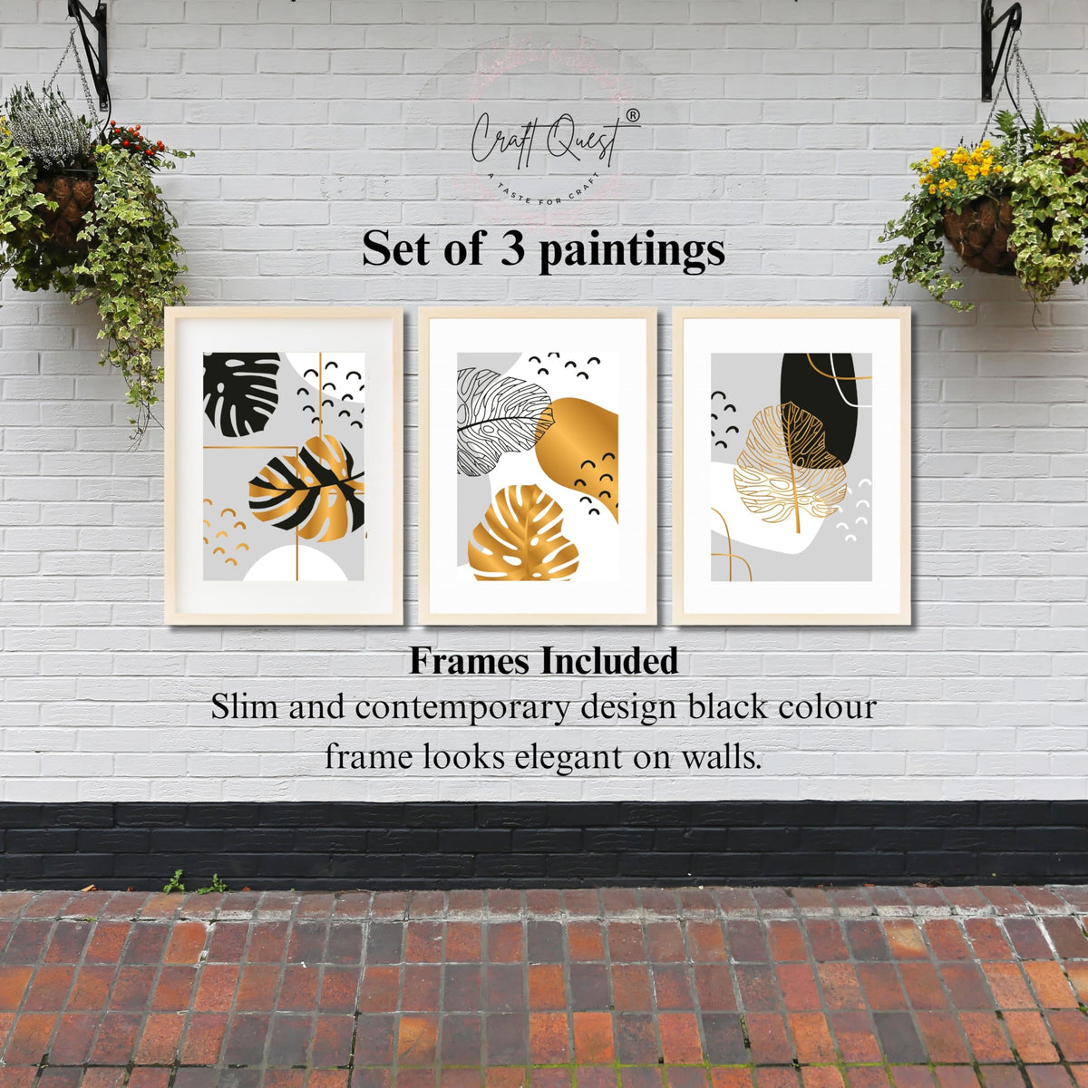 CRAFT QUEST Wall Art Decor Paintings | Set of 3 Abstract Wall Art Frames for Home Decoration | Ideal for Living Room, Bedrooms & Offices