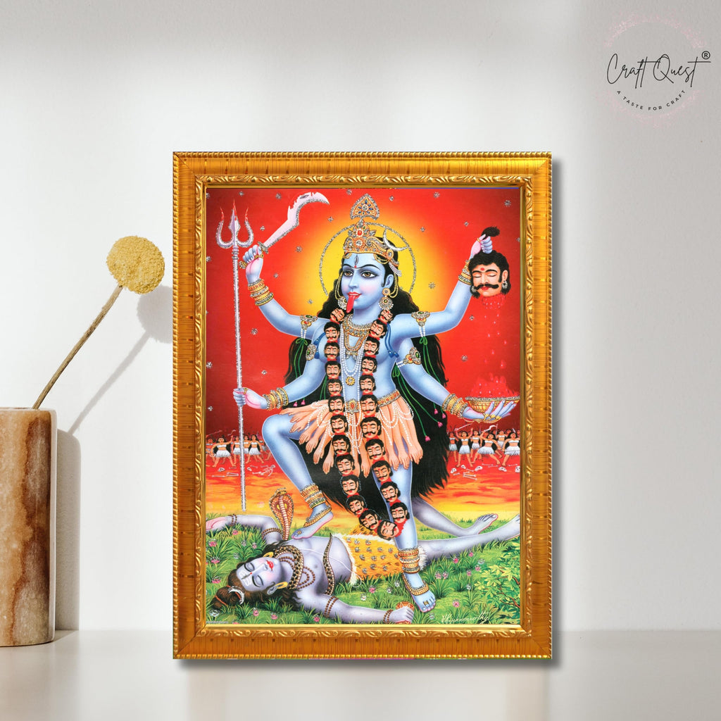 CRAFT QUEST Kali Mata photo with frame, God Religious Framed Painting