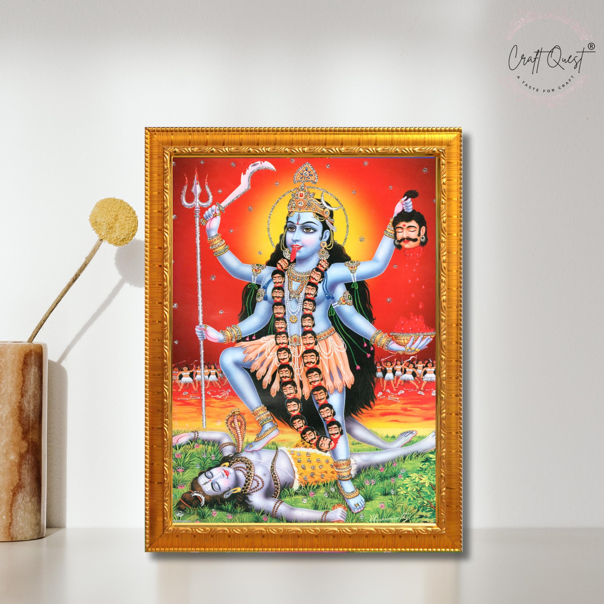 CRAFT QUEST Kali Mata photo with frame, God Religious Framed Painting