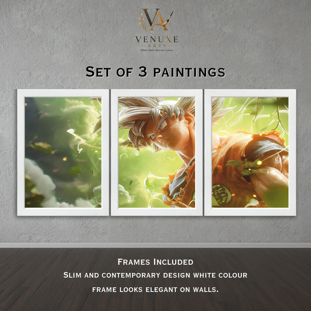 VENUXE ARTS Set Of 3 Anime Characters Wall Framed |Anime Characters Framed Poster for Living Room Bedroom Gaming Room Studio Wall Decor