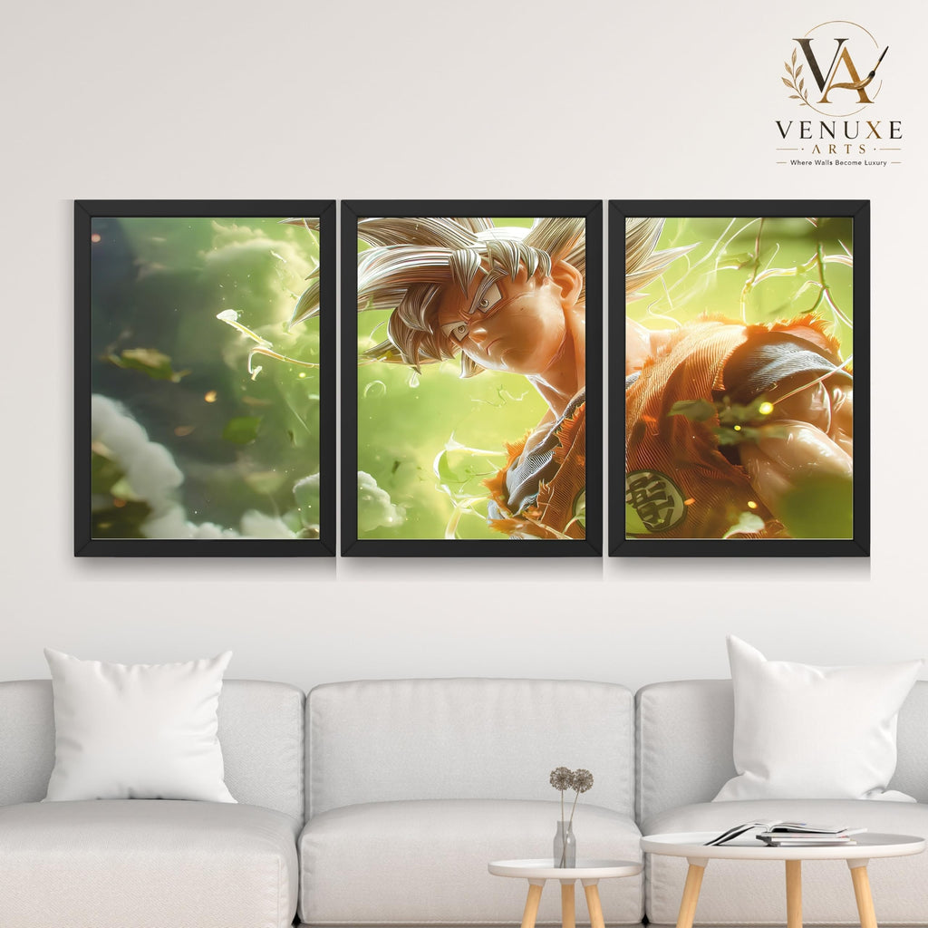 VENUXE ARTS Set Of 3 Anime Characters Wall Framed |Anime Characters Framed Poster for Living Room Bedroom Gaming Room Studio Wall Decor