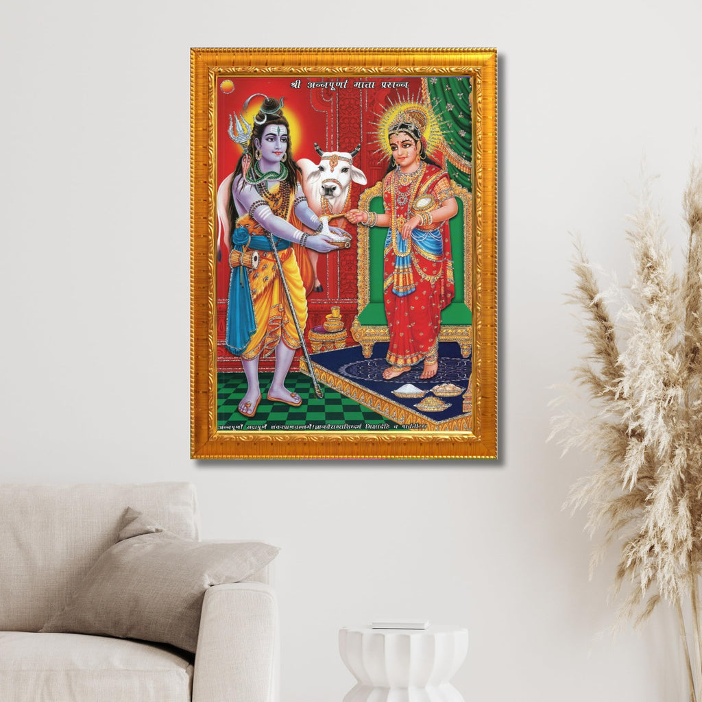 CRAFT QUEST Shiva & Maa Annapurna devi sitting on throne photo frame with Acrylic Glass for Kitchen