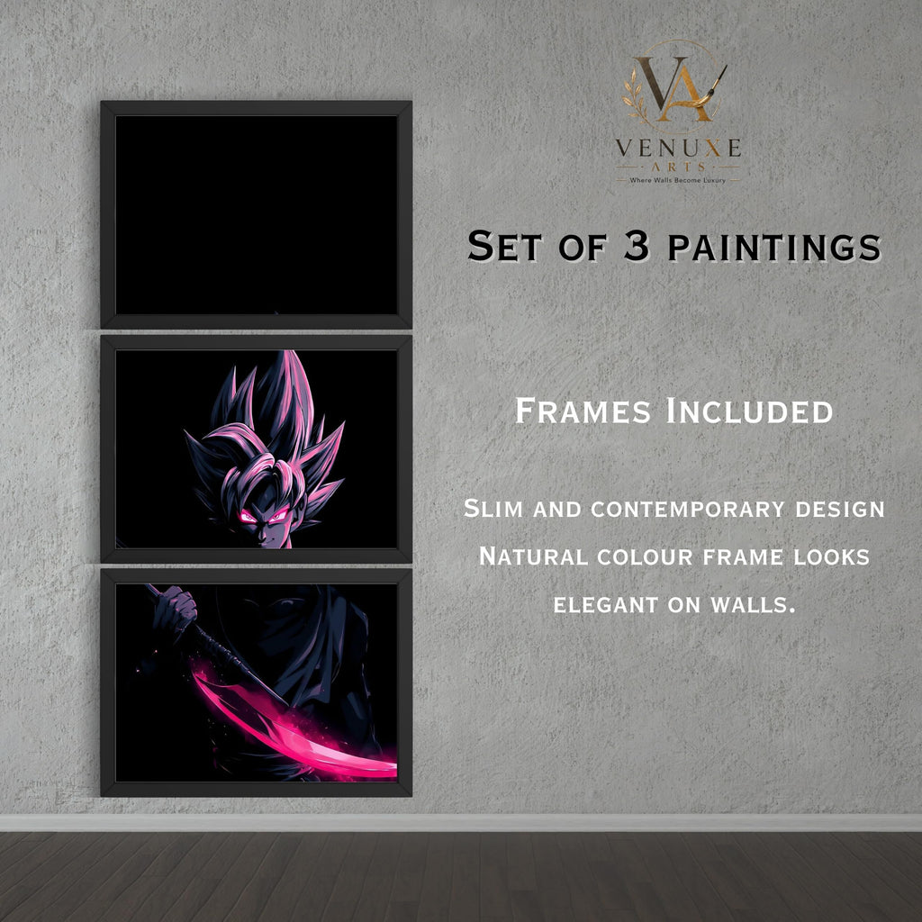 VENUXE ARTS Set Of 3 Anime Characters Wall Framed |Anime Characters Framed Poster for Living Room Bedroom Gaming Room Studio Wall Decor